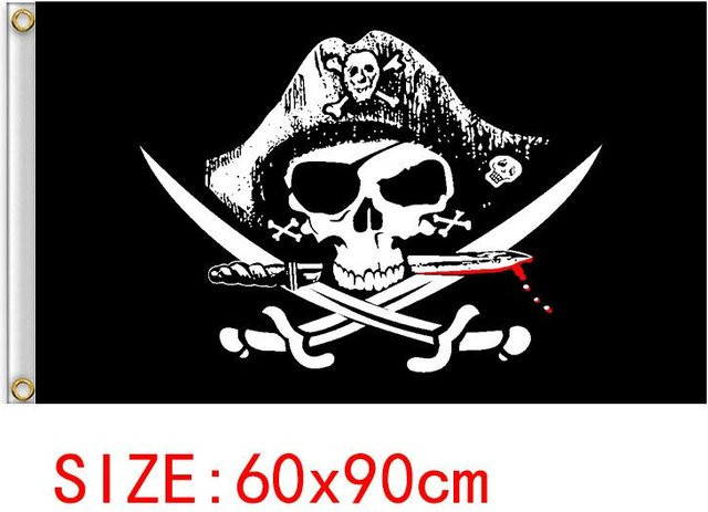 Piratenflagge mit Totenkopf als Party-Dekoration für Halloween oder Cosplay, Grau/Schwarz, B/H: 60 x 90 cm - Bild 1