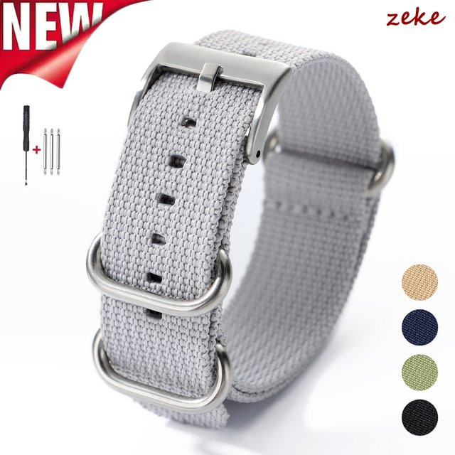crazyband Uhrenarmband Nylon, gestreift, Silber, Unisex, 20 mm, 22 mm - Bild 1