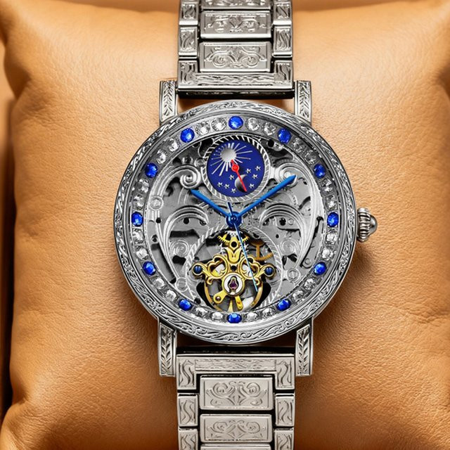 CAROTIF Herren Armbanduhr, mechanisch, Tourbillon, Silber, Vintage-Stil - Bild 1