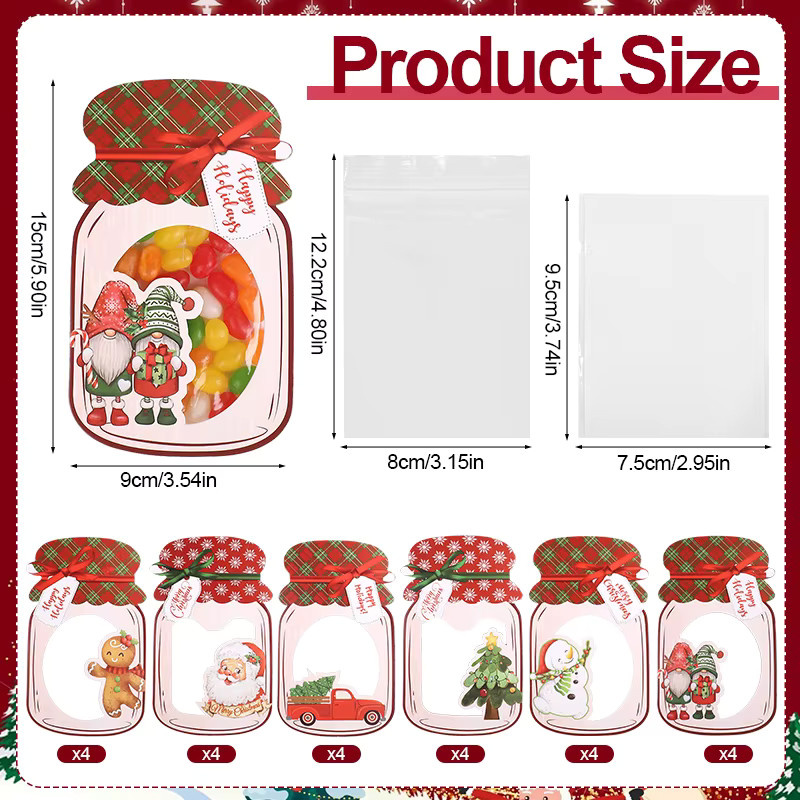 ZQNYCY Weihnachtliche Einmachglas Geschenkkarte mit Süßigkeiten Tasche für Party und Kinder, Mehrfarbig, Papier - Bild 3