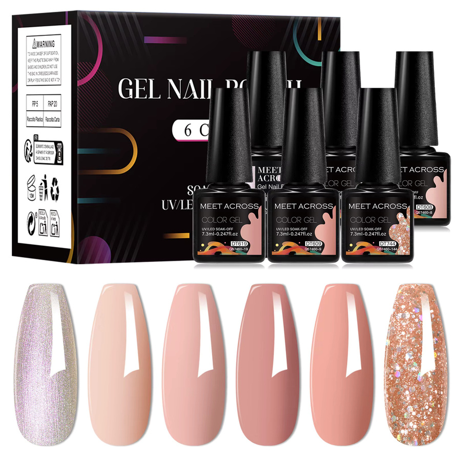 MEET ACROSS Gel-Nagellack-Set, 6 Farben, Nude, Glänzend, Unisex - Bild 3