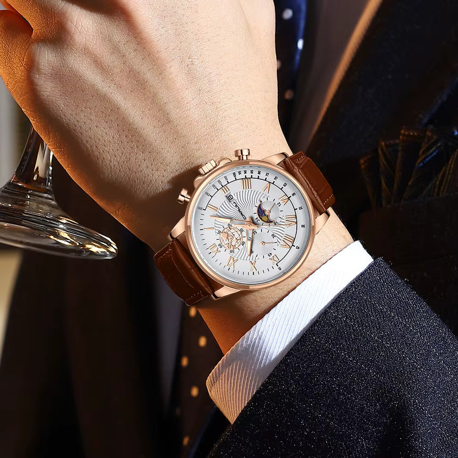 CRRJU Herrenuhr, Analoguhr, Quarz, Edelstahl, Gold, Herren - Bild 6