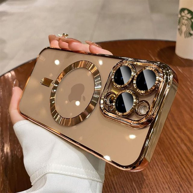 Transparente Handyhülle mit magnetischer Beschichtung für iPhone 11 bis iPhone 16 Pro Max inklusive MagSafe Kompatibilität von Yiran Bag in Gold - Bild 1