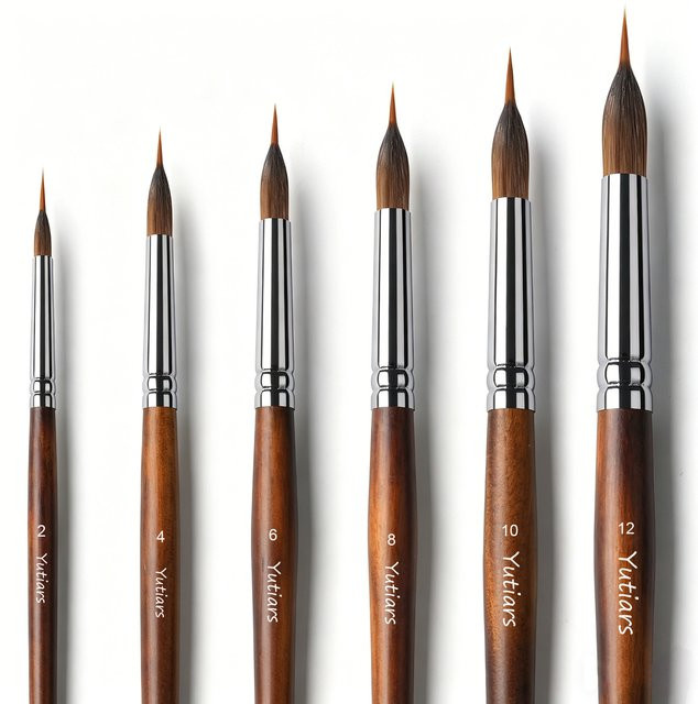 Yutiars Aquarellpinsel Set aus 6 Stück mit 4 professionellen Synthetikpinseln und extra langem Pinhead in Braun - Bild 1