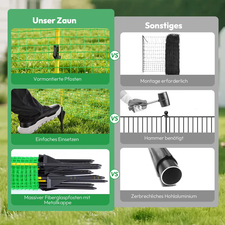 Temporärer Zaun-Bausatz mit Erdnägeln, grüner Maschenzaun aus Drahtgeflecht, Höhe: 90 cm - Bild 4