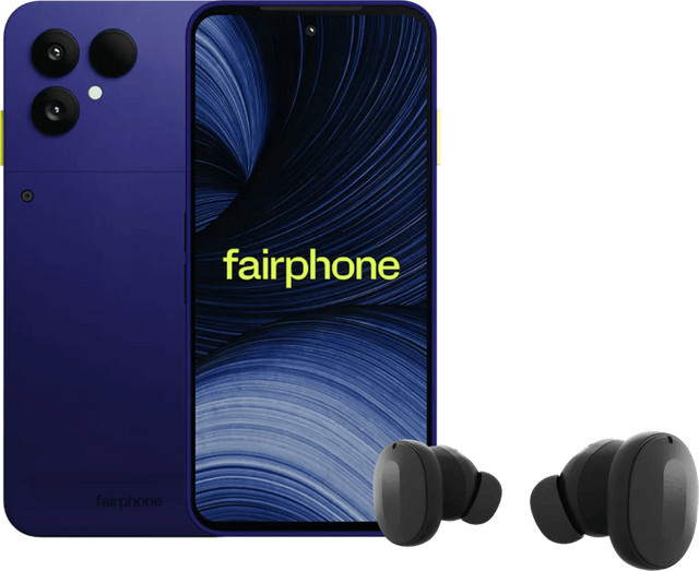 Fairphone 6+ 256GB Blau 5G mit Fairbuds Wireless Bluetooth Kopfhörern in Schwarz - Bild 1