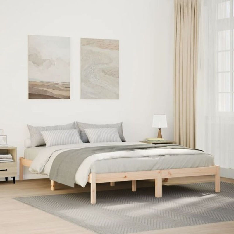 Massivholzbett vidaxl aus Kiefer in Natur Braun im Landhaus und Skandinavisch Stil, B/T/H: 140 x 210 cm - Bild 1