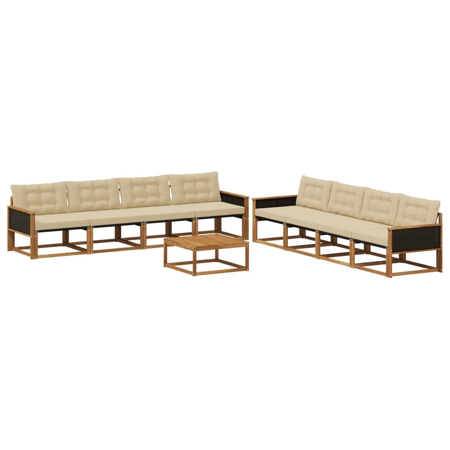 vidaXL Outdoor-Sofagarnitur aus Akazienholz mit Textilene und Kissen, Natur und Beige - Bild 2