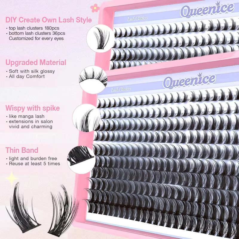 QUEENICE Manga Lash Wispy Anime Wimpernverlängerungen, 8-16mm, D-Curl - Bild 4