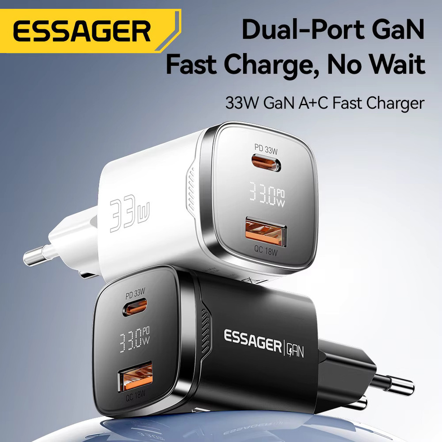 Essager 33 W GaN USB Typ C Ladegerät mit Digitalanzeige und PD Schnellladung in Schwarz - Bild 3