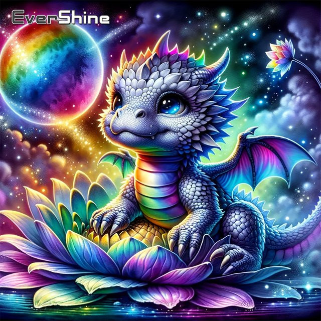EverShine Diamant-Stickerei Drachen-Motiv mit Lotus und Mond, Mosaik-Set in Multicolour, B/H: 20 x 20 cm - Bild 1