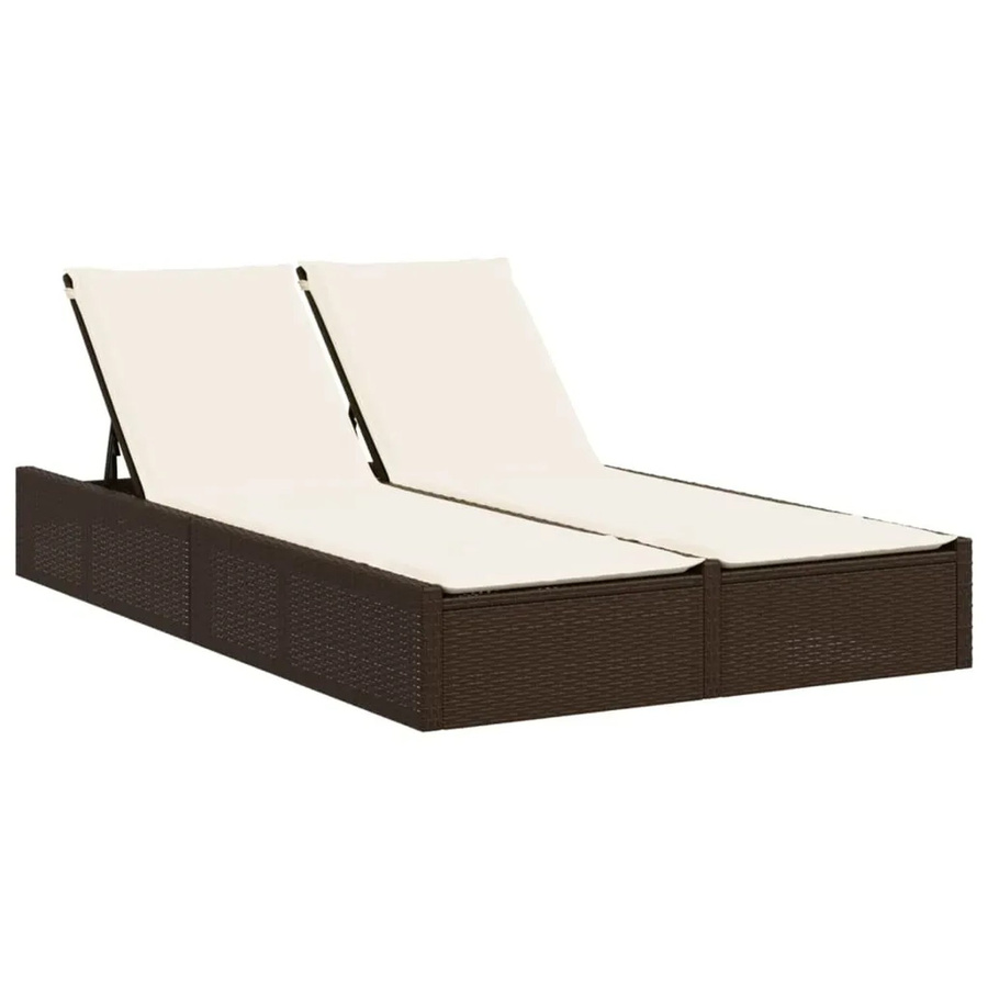 vidaXL Doppel-Sonnenliege aus Polyrattan in Braun mit verstellbarer Kopfstütze und Auflagen, B/T/H: 123 x 200 x 28/46/61/72 cm - Bild 2