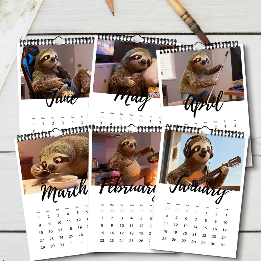 Wandkalender 2026 mit Faultier-Motiv, Mehrfarbig - Bild 5