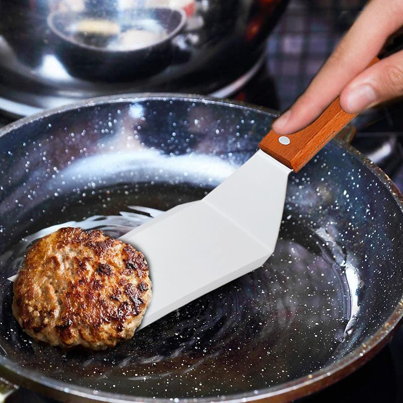 NATAWA Grillutensilien Set aus Edelstahl mit Holzgriff in Silber, Quadratischer Kochspatel und Fleischwender für Steak und Grill - Bild 3
