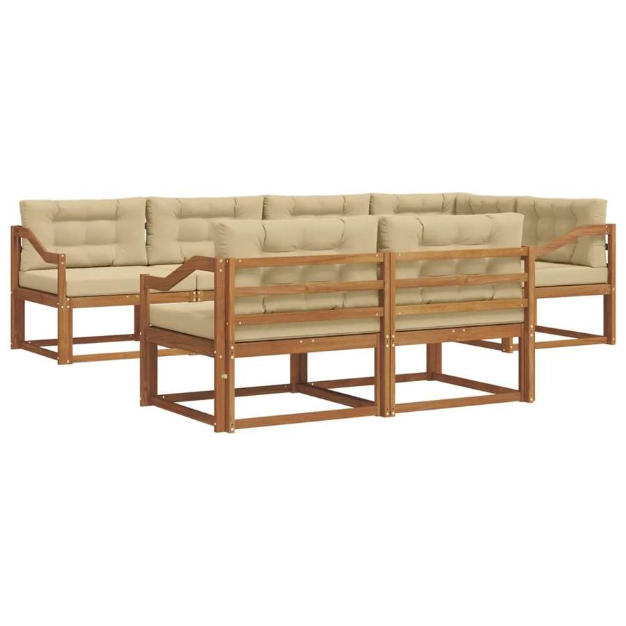 vidaXL Outdoor-Sofagarnitur aus Akazienholz mit Kissen, 7-teilig, Natur und Beige - Bild 2