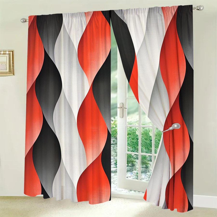 Tonnika Chen Vorhang-Set mit 2 Stück in Schwarz, dreidimensionales Wellenwasserfall-Design zur Abdunkelung und Dekoration, B: 100 cm, H: 70 cm - Bild 5