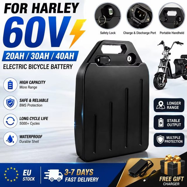 Wasserdichter 60V 40Ah Lithium-Ionen-Akku in Schwarz für Harley CityCoco Elektroroller inklusive 2000W Hochleistungsladegerät und BMS - Bild 1