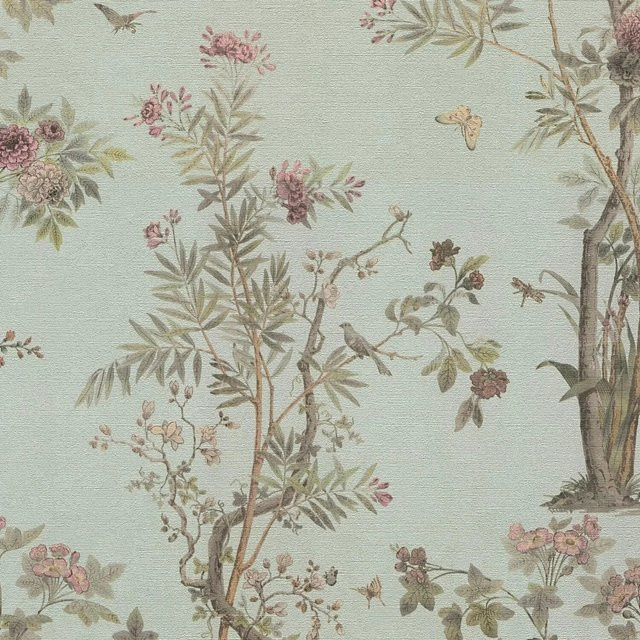 Profhome Tapete Floral mit Blumenmuster in Türkis, Oliv, Braun und Violett, Vlies-Tapete, Breite: 0,53 m, Länge: 10,05 m - Bild 1