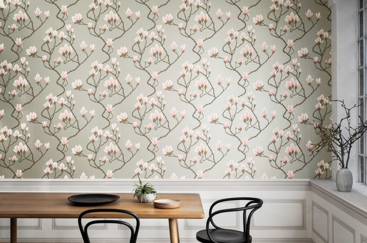 Cole & Son Tapete Magnolia Floral Botanical in Grau, Altrosa und Weiß aus Vlies - Bild 3