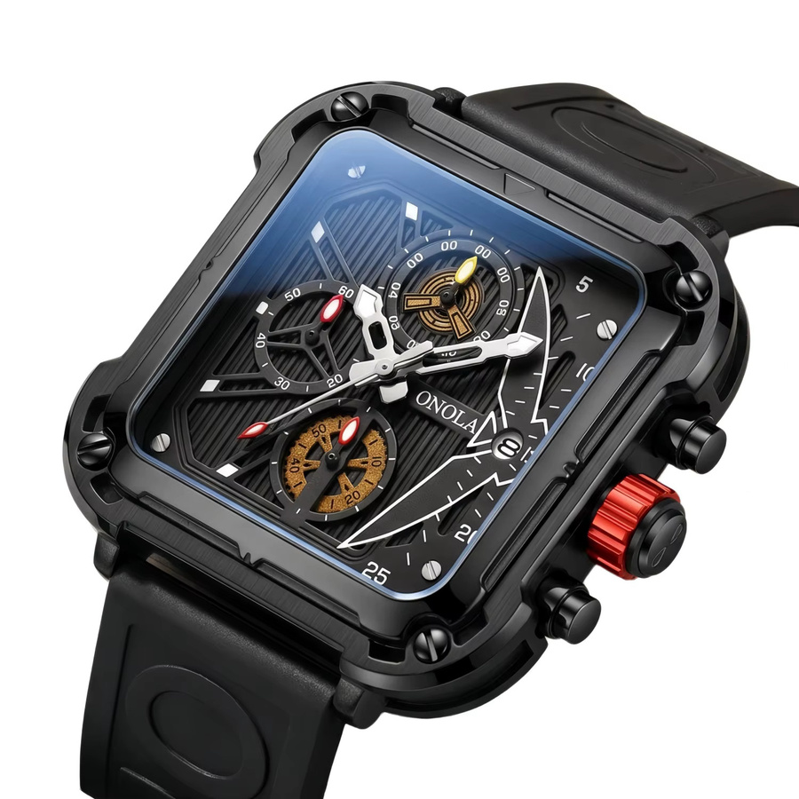 Onola Armbanduhr, Quarz, eckig, Schwarz, Silikon, Herren - Bild 2