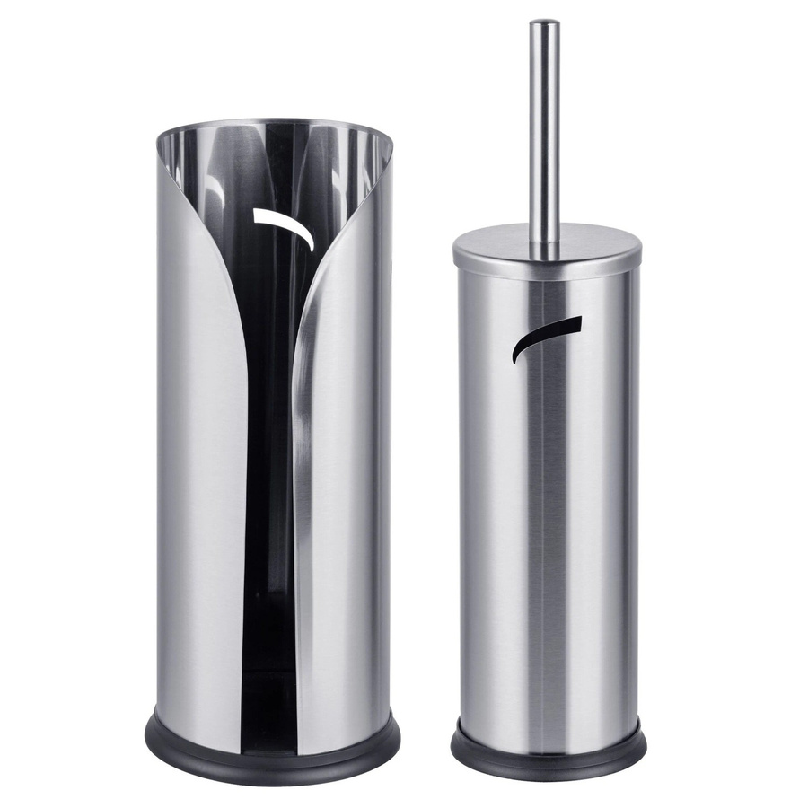 Relaxdays Bad-Set aus Edelstahl und Polypropylen in Silber, bestehend aus freistehendem Rollenhalter und WC-Bürste, rutschfest und pflegeleicht, B/T/H: 14,0 x 140,0 x 140,0 cm - Bild 2