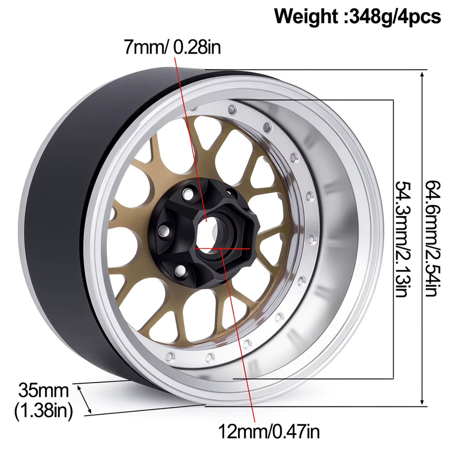 MALOM RC Beadlock Räder Felge, 4-teiliges Set, Aluminiumlegierung, 12 mm Sechskant - Bild 2