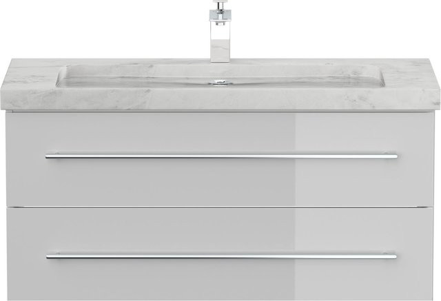 Badmöbel YAMO von Posseik mit Marmor Carrara Naturstein Waschtisch in Weiß Hochglanz, Breite: 100 cm, Tiefe: 45 cm, Höhe: 50 cm - Bild 1