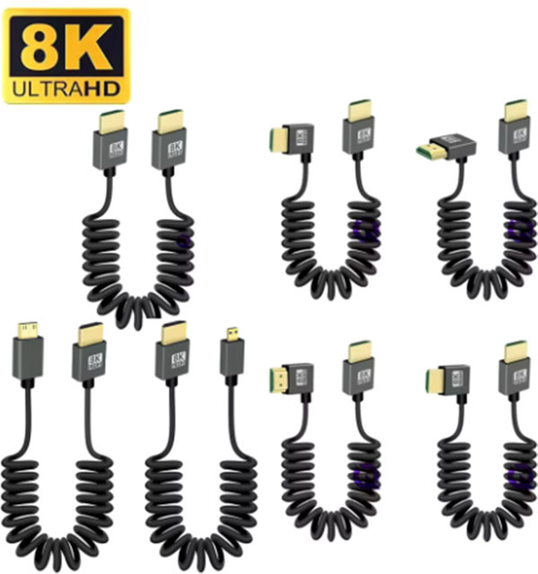 AXONUS HDMI Spiralkabel in Schwarz, 8K kompatibel, 48 Gbit/s, HDMI auf Mini/Micro HDMI für Kamera, Camcorder, PC und Monitor - Bild 1