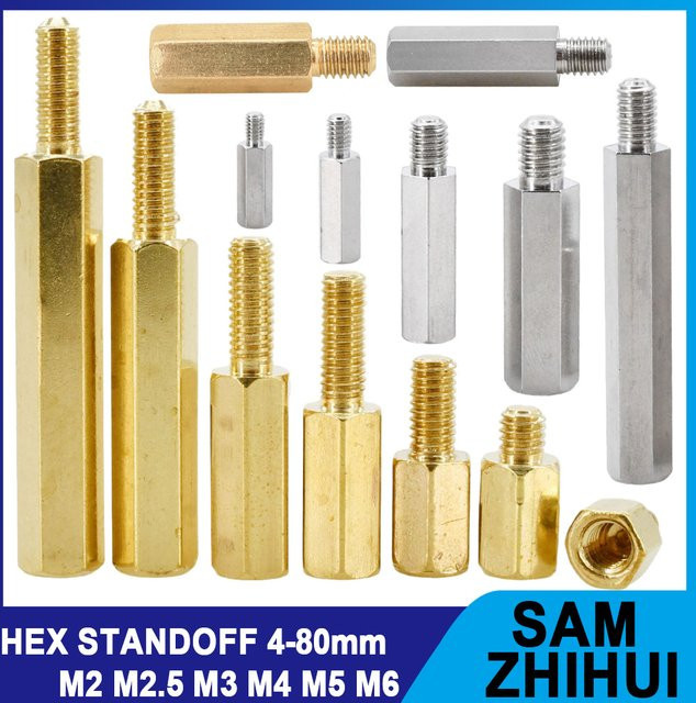 SAM ZHIHUI Hex Abstandsbolzen Set aus Messing und Edelstahl für Motherboard und PCB, M2 bis M6, Gold/Messing/Edelstahl - Bild 1