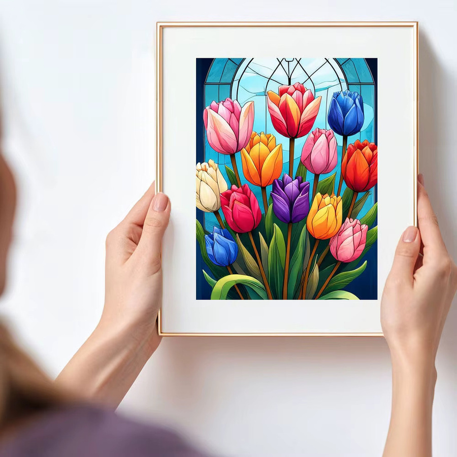 HUACAN Diamantmalerei DIY Set Bunte blühende Tulpen 5D Kunst Mosaikbild Multicolor B/H: 30 x 20 cm - Bild 3