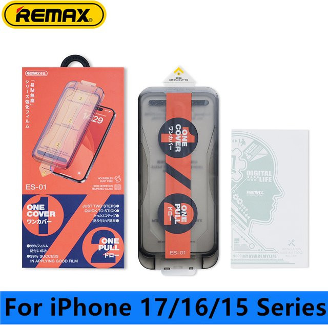REMAX Panzerglas One Cover One Pull für iPhone 17 17 Air 17 Pro 17 Pro Max sowie iPhone 16 und 15 Serie, transparent - Bild 1