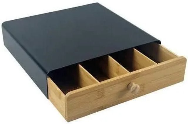 Mömax Kaffeemaschinen-Organizer George aus Bambus und Metall in Naturfarben/Schwarz, Breite: 31,0 cm, Tiefe: 7,5 cm, Höhe: 31,0 cm - Bild 1