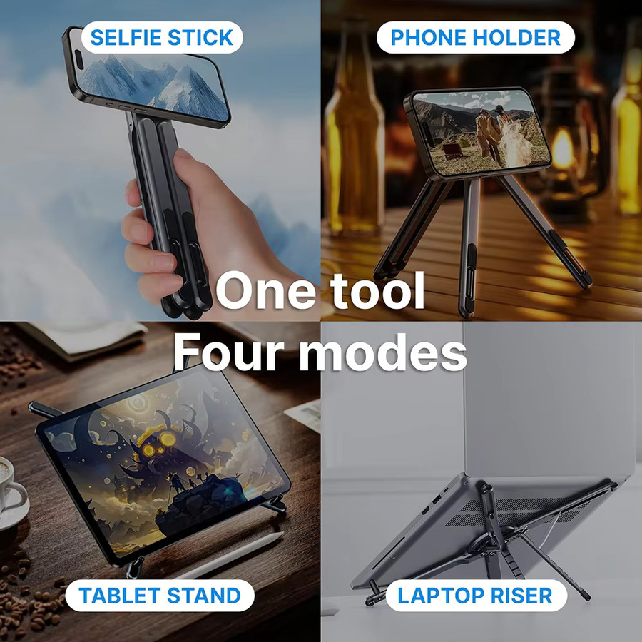 VOTHOON Faltbarer magnetischer Laptop-Ständer aus Aluminiumlegierung in Silber und Grau, verstellbarer Notebook-Halter mit Wärmeableitung für Smartphone und Tablet - Bild 3