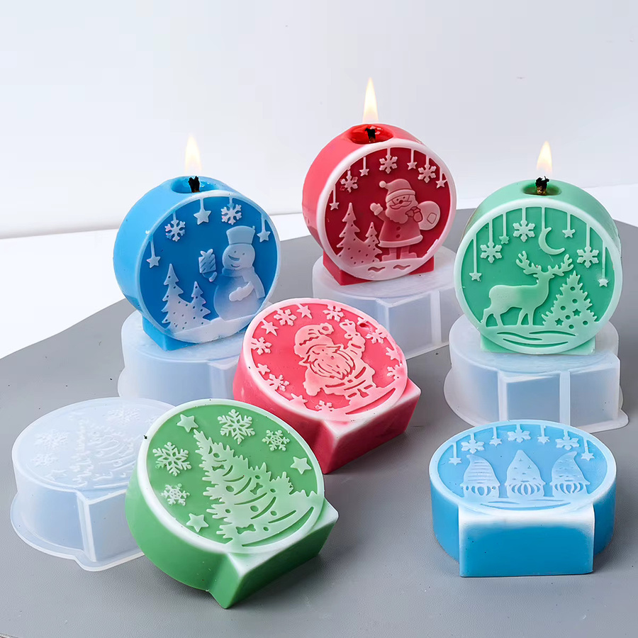 UDOCOOL Silikonform für DIY Weihnachts-Duftkerzen mit Kristallkugel, Weihnachtsbaum, Schneemann und Elch Mustern - Bild 2
