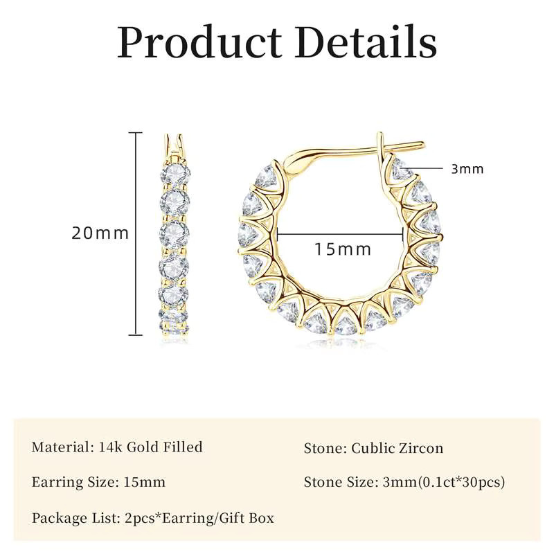 Lnngy Huggies Ohrringe, 14K Gold Filled, Zirkon, Damen - Bild 2