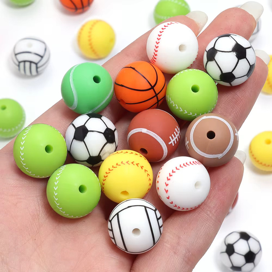 lingsai Perlen, Silikon, Rund, 15mm, Fußball Basketball Rugby, 5er-Los - Bild 3
