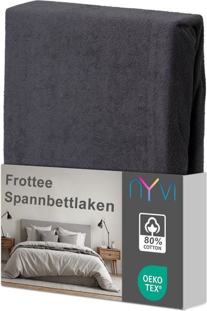 NYVI DreamScience Frottee Spannbettlaken Anthrazit B/T: 180 x 200 cm, Höhe: 220 cm + 40 cm für Boxspringbetten - Bild 1