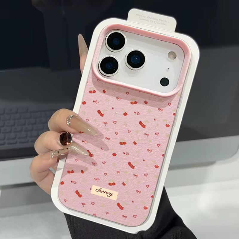 Little Cherry Handyhülle in Schwarz mit Lederstruktur aus TPU und Silikon für iPhone 17 16 15 14 13 12 Pro Max und weitere Modelle, stoßfeste Abdeckung - Bild 2