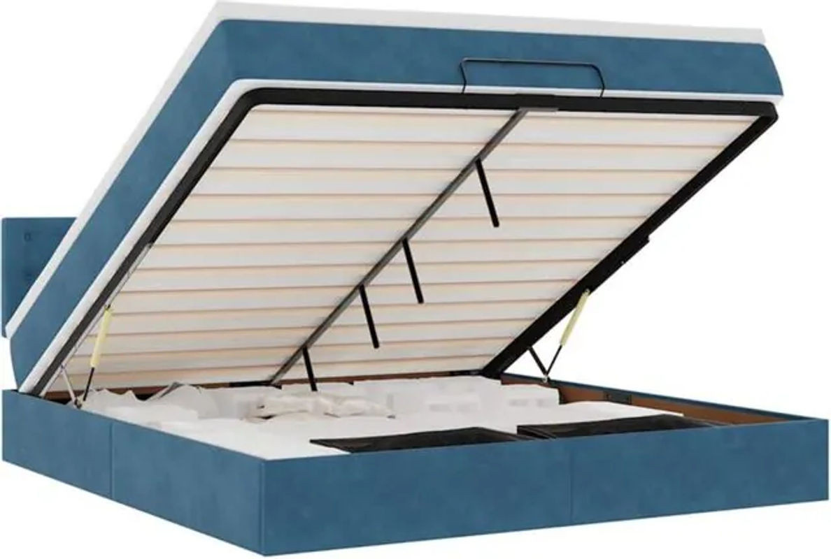 Vidaxl Ottoman Polsterbett mit Matratze aus Samt in Blau, B/T/H: 160 x 200 x 88 cm - Bild 1