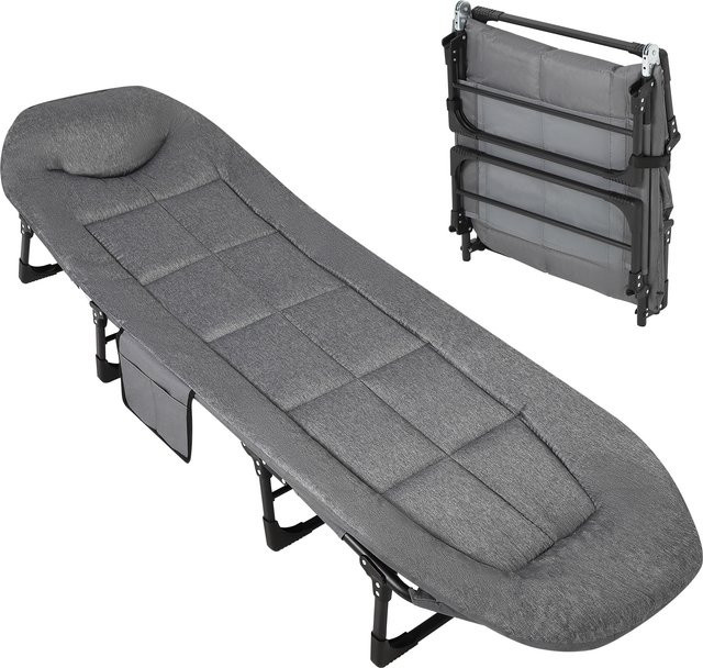 Tragbares Klappbett TWISTER.CK für Erwachsene in Schwarz und Grau mit Kissen und Kopfkissen, Camping-Feldbett aus Metall mit 227 kg Tragkraft für Terrasse und Garten - Bild 1