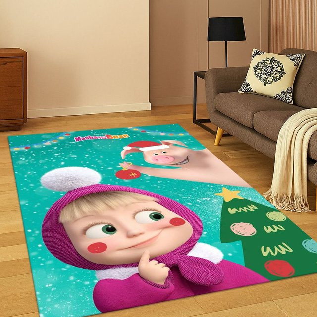 MINISO 3D Mascha und Bär Cartoon Teppich, rutschfeste Fußmatte für Kinderzimmer, Wohnzimmer und Schlafzimmer, Mehrfarbig, B/T: 60 x 40 cm - Bild 1