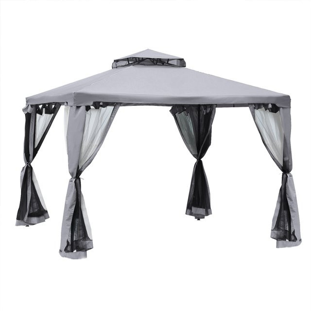 Outsunny Gartenpavillon Partyzelt mit 4 Seitenwänden aus Metall und Polyester in Hellgrau, B/T: 300 x 300 cm - Bild 1