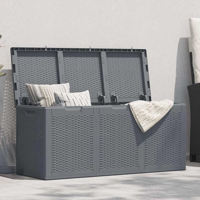 Furnicato Gartenbox in Grau mit Rattan-Optik aus Polypropylen, 270 l - Bild 1