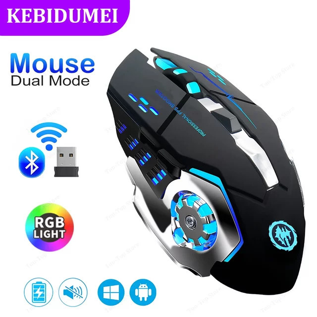 Kebidumei Bluetooth 5.2 Gaming Maus mit RGB-Beleuchtung, 2,4 G kabellos, wiederaufladbar, leise, 3600 DPI, Farbe: Schwarz - Bild 1
