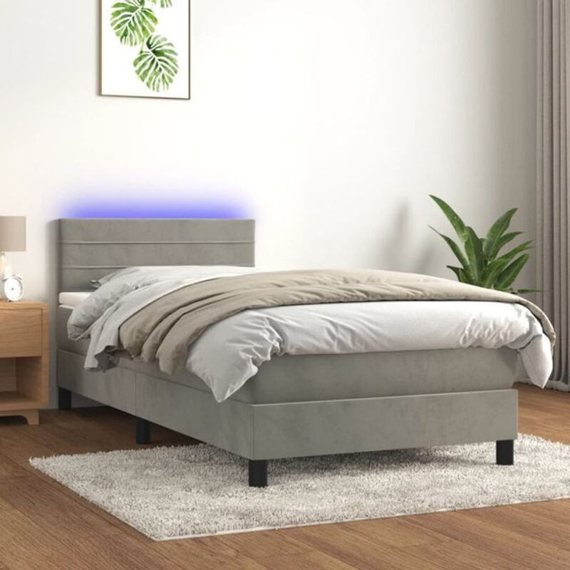 Vidaxl Boxspringbett mit Matratze aus Samt in Grau, B/B: 90 x 190 cm - Bild 1