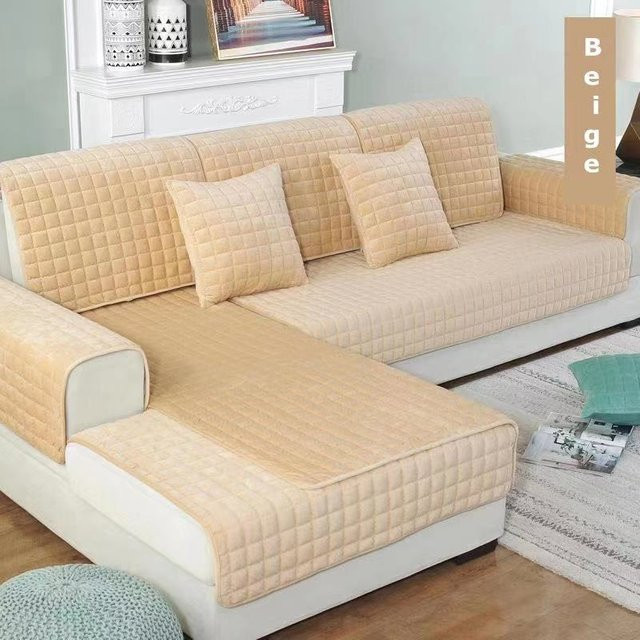 Gesteppter Sofabezug aus Samt von Super Six, weiches Sofatuch in Beige, rutschfest, Breite: 70 cm, Tiefe: 70 cm - Bild 1
