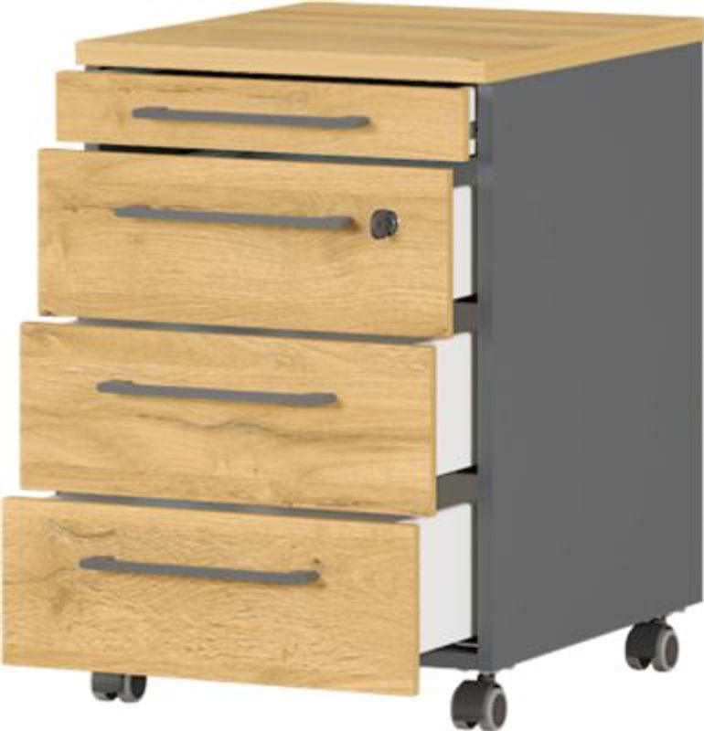 Rollcontainer Agenda Home mit 3 Schubladen und Utensilienauszug, Graphit/Eiche, B: 42,0 cm, T: 49,0 cm, H: 61,0 cm - Bild 2