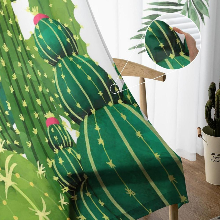 Transparente Vorhänge mit Kaktus- und tropischen Blumen in Tüll, Voile und Organza, Breite: 135 cm, Höhe: 115 cm - Bild 2