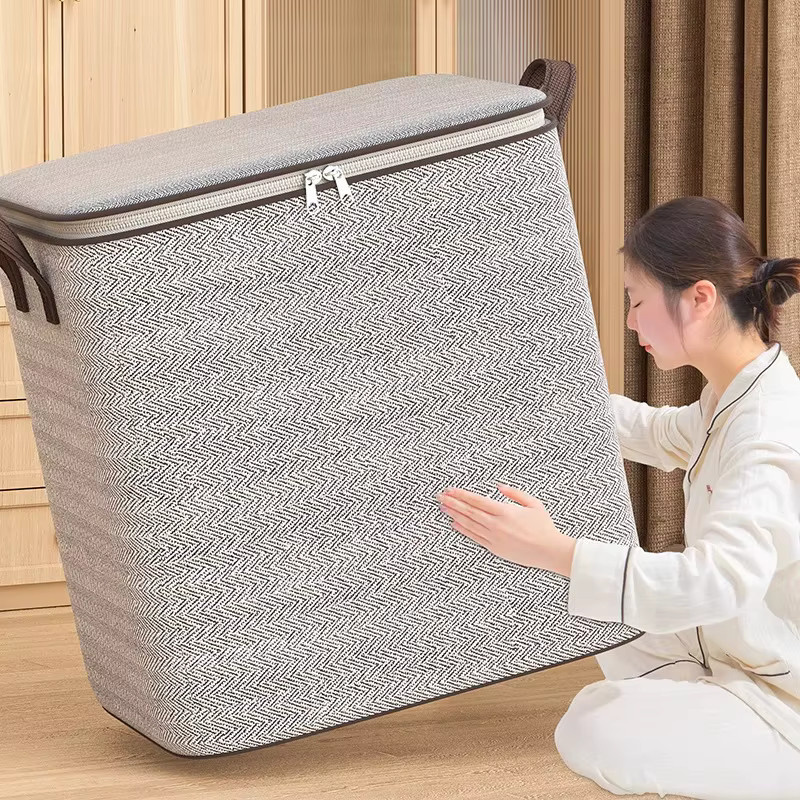 Aufbewahrungstasche mit Fischgrätenmuster in Grau für Kleidung und Quilt - Bild 2