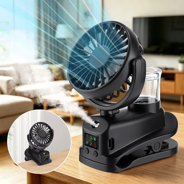 AFDEAL Tragbarer Clip-On-Nebelventilator mit LED-Digitalanzeige und 4 Geschwindigkeiten, USB-wiederaufladbar, Farbe: Weiß - Bild 1